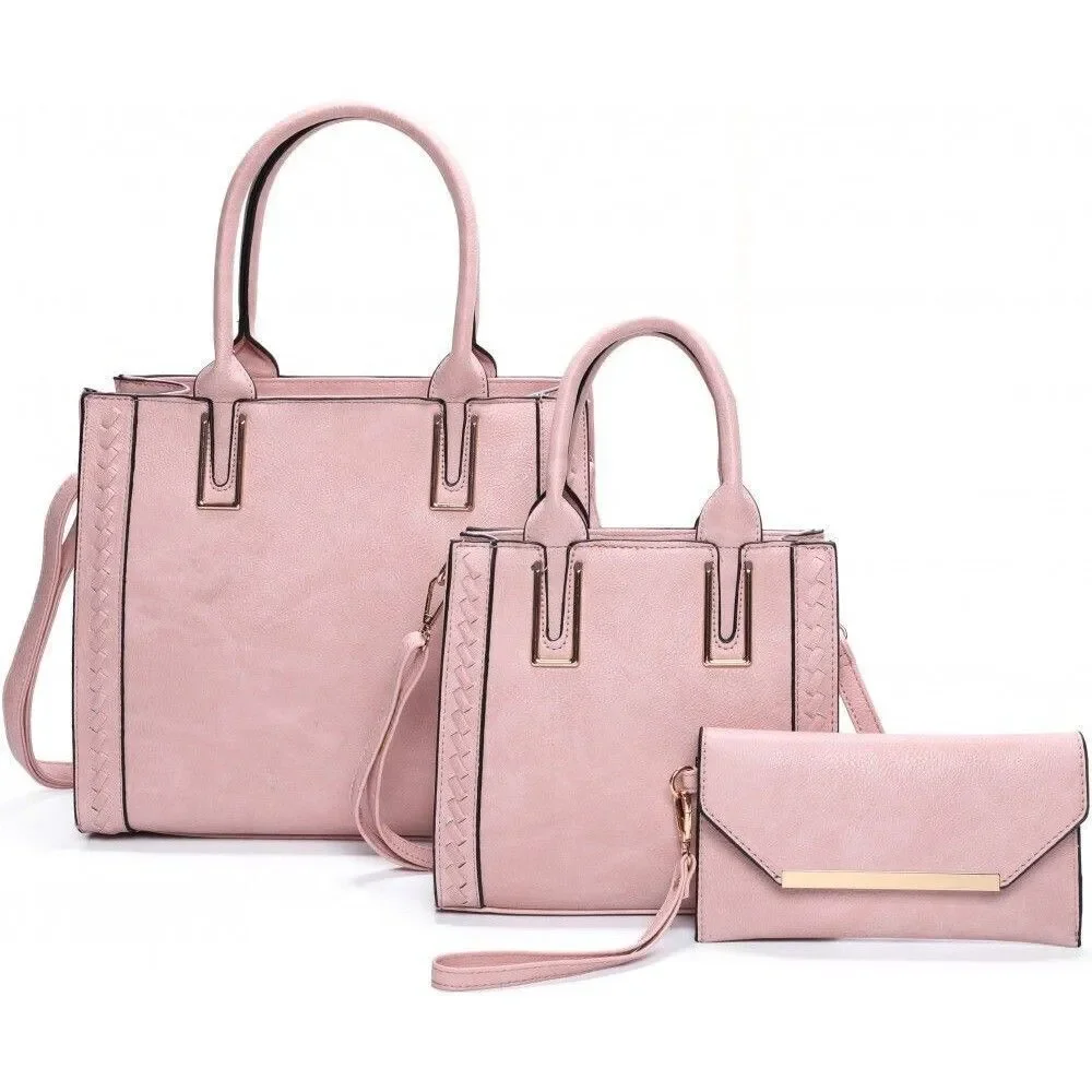 Pink Women's 3-PC Set Handbag Carry All  Purses Travel and School